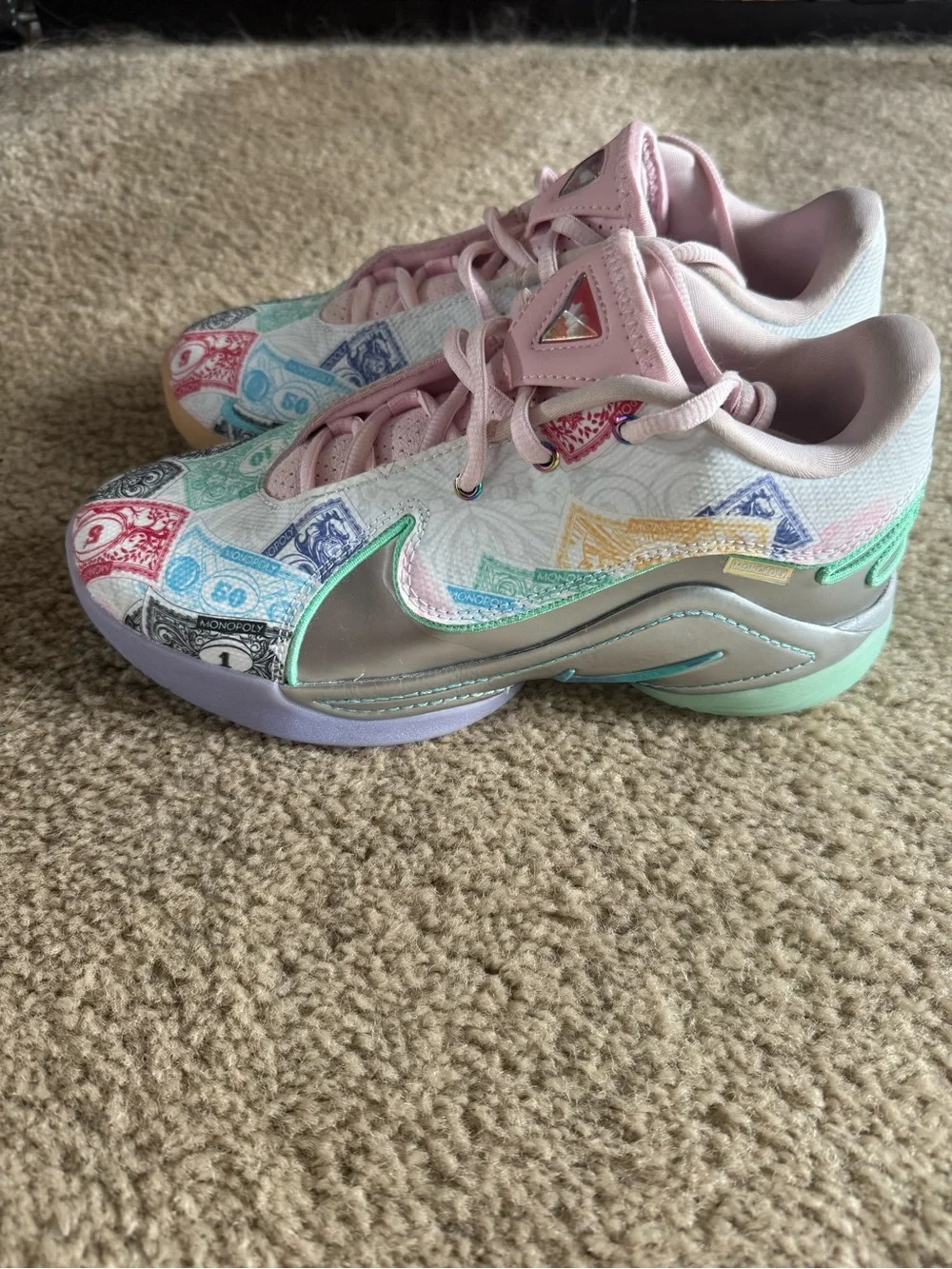 Nike Kids LeBron Monopoly Pastel Money-Print Sneakers in Pink, Mint, Lavender